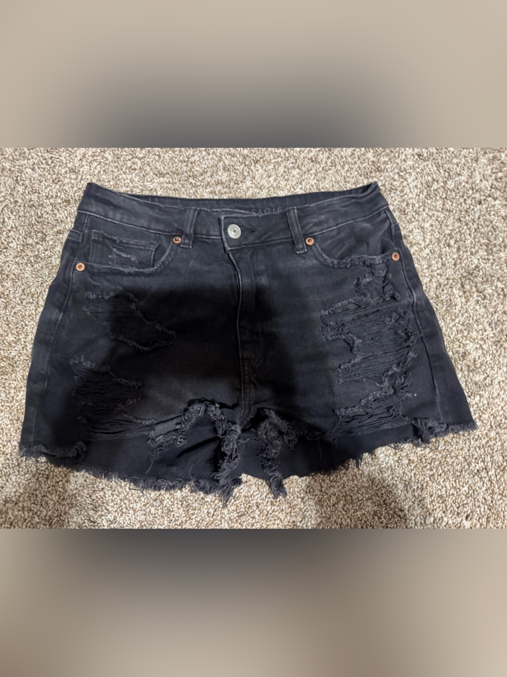 American Eagle Black Distressed High Rise Denim Shorts